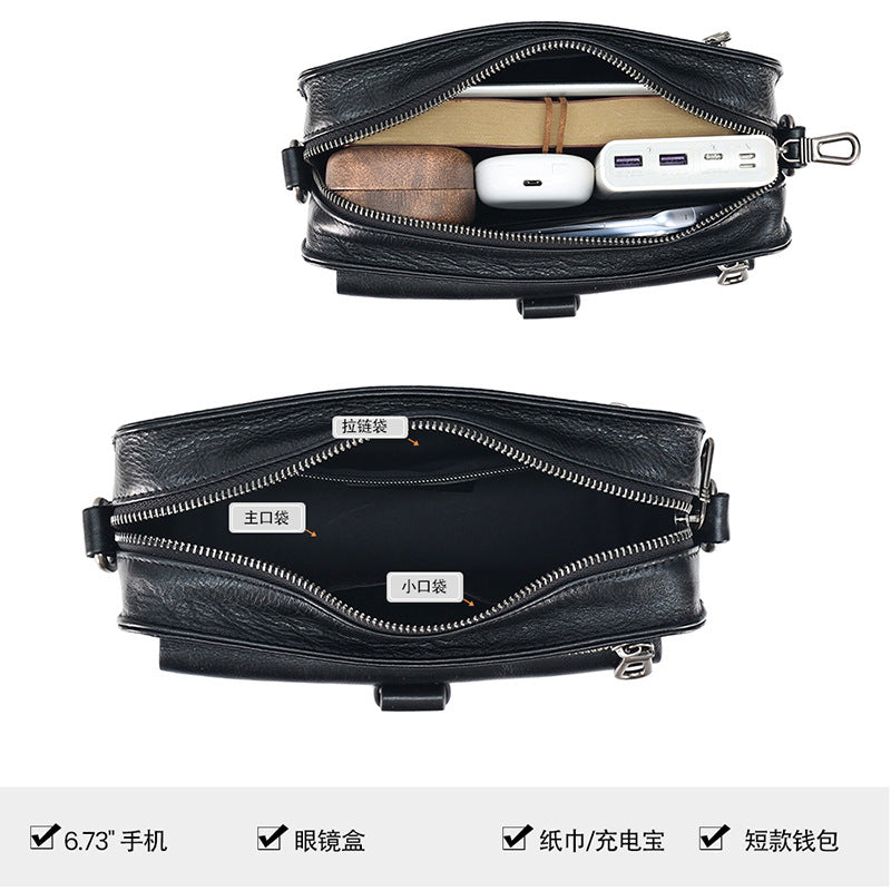 Genuine Leather Crossbody Bag Men's Bag Trendy Brand High-End Work Bag Cowhide Messenger Bag Backpack Vegetable Tanned Leather Men's Shoulder Bag