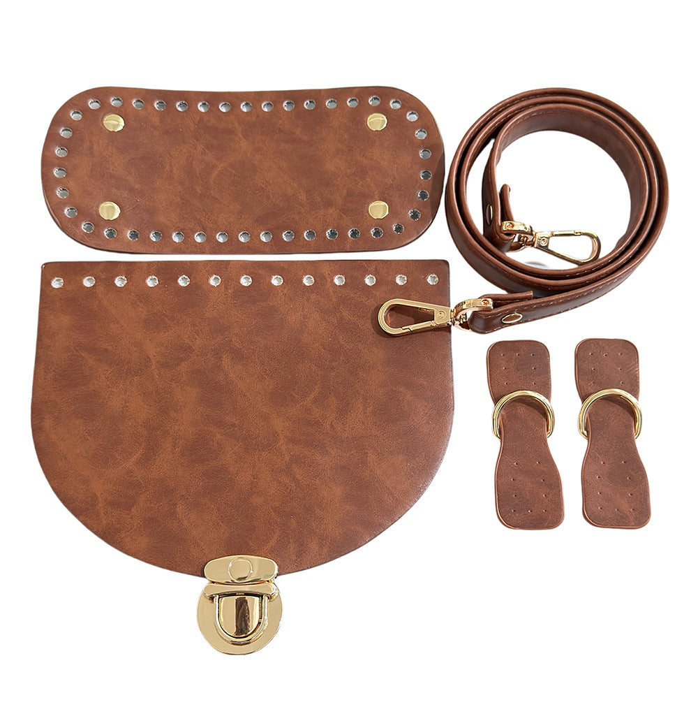 DIY Bag Leather Accessories Handmade Woven Backpack Bottom Shoulder Strap Bag Cover Buckle Retro Leather Five-piece Set
