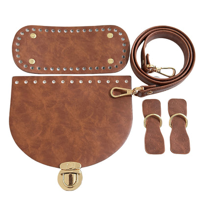 DIY Bag Leather Accessories Handmade Woven Backpack Bottom Shoulder Strap Bag Cover Buckle Retro Leather Five-piece Set