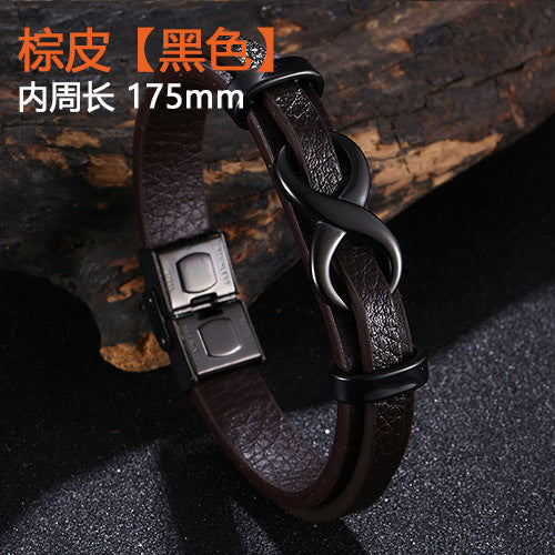 [Explosions] Cross-border punk 8-character lucky leather rope men's charm leather snap buckle leather bracelet trendy jewelry
