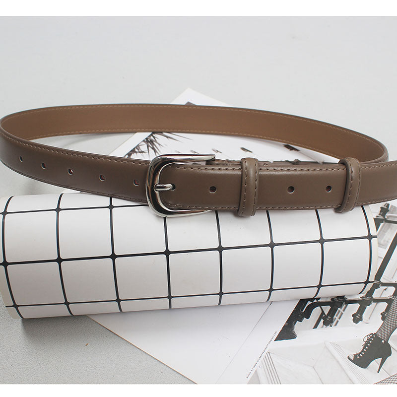 Women's new simple all-match pin buckle two-layer cowhide belt casual matching shirt Denim short casual pants artifact