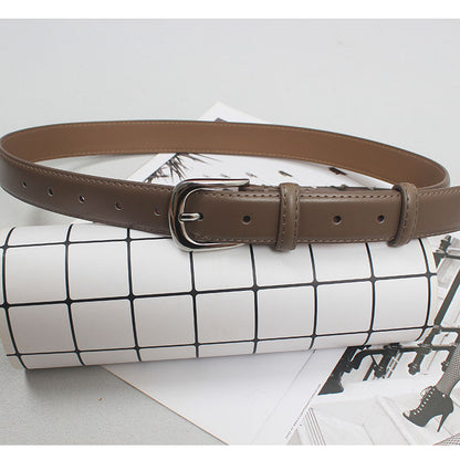 Women's new simple all-match pin buckle two-layer cowhide belt casual matching shirt Denim short casual pants artifact
