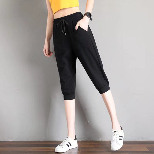 Summer Thin Large Size Cropped Pants for Women 100kg Plus Size Plus Fat Plus Size Loose Slimming Look Harem Sports Pants for Women
