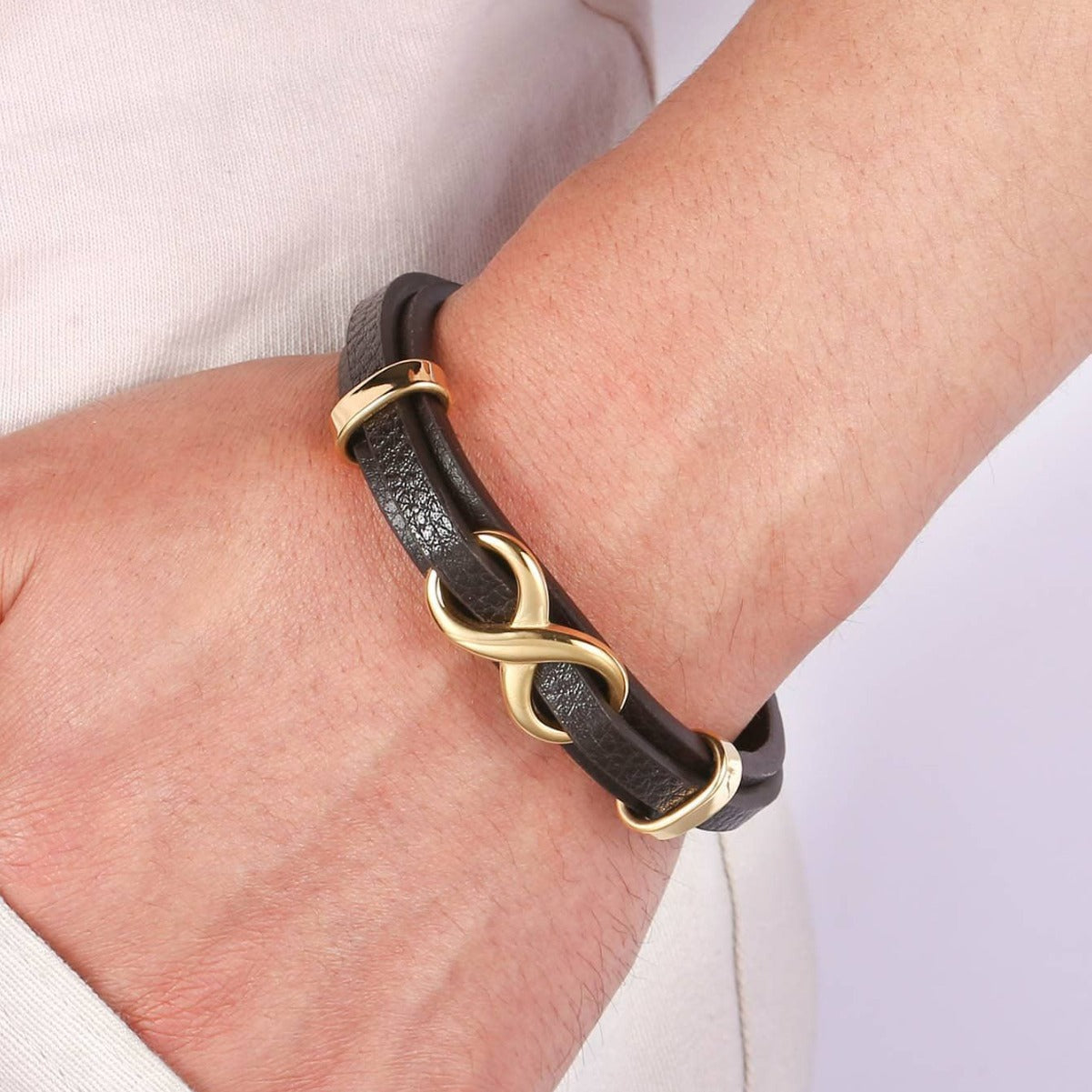 [Explosions] Cross-border punk 8-character lucky leather rope men's charm leather snap buckle leather bracelet trendy jewelry