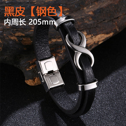 [Explosions] Cross-border punk 8-character lucky leather rope men's charm leather snap buckle leather bracelet trendy jewelry