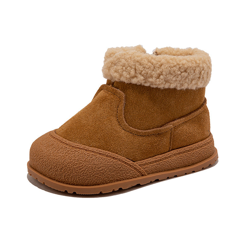 Genuine Leather Children's Cotton Boots with Fleece Lining, Winter 2025 New Style, Fashionable Korean Version for Baby Girls, Warm and Thickened Snow Boots
