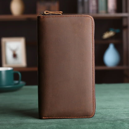 Douyin's Popular Upgraded Large-Capacity Genuine Leather Men's Clutch Crazy Horse Leather Cigarette Mobile Phone All-In-One Clutch Wallet