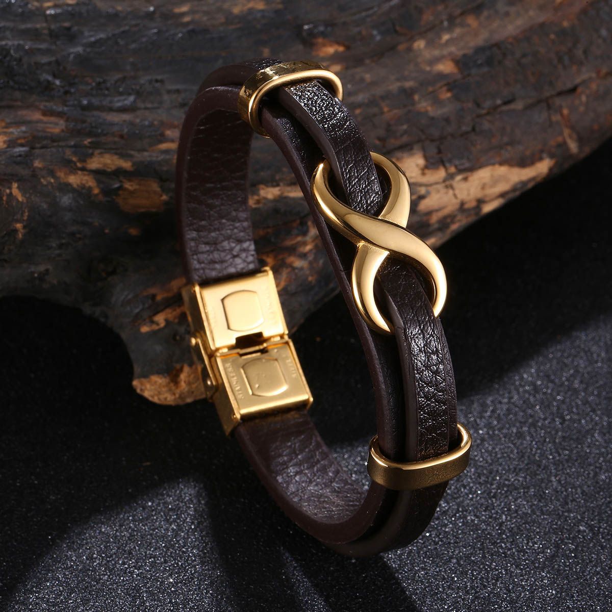 [Explosions] Cross-border punk 8-character lucky leather rope men's charm leather snap buckle leather bracelet trendy jewelry