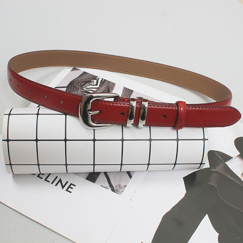 New high-grade women's silver buckle belt casual all-match two-layer cowhide belt with jeans casual pants fashion