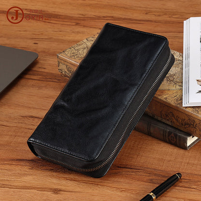 Vegetable Tanned Leather Fashionable Simple Men's Handbag Retro Long Wallet Clutch Bag Genuine Leather Business Clutch Bag Men's Bag