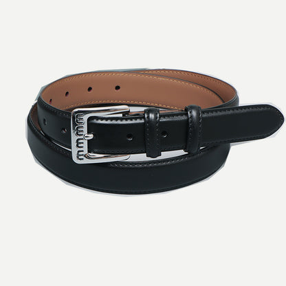 Retro belt for women Spring new silver buckle two-layer cowhide fashionable all-match pants with textured belt