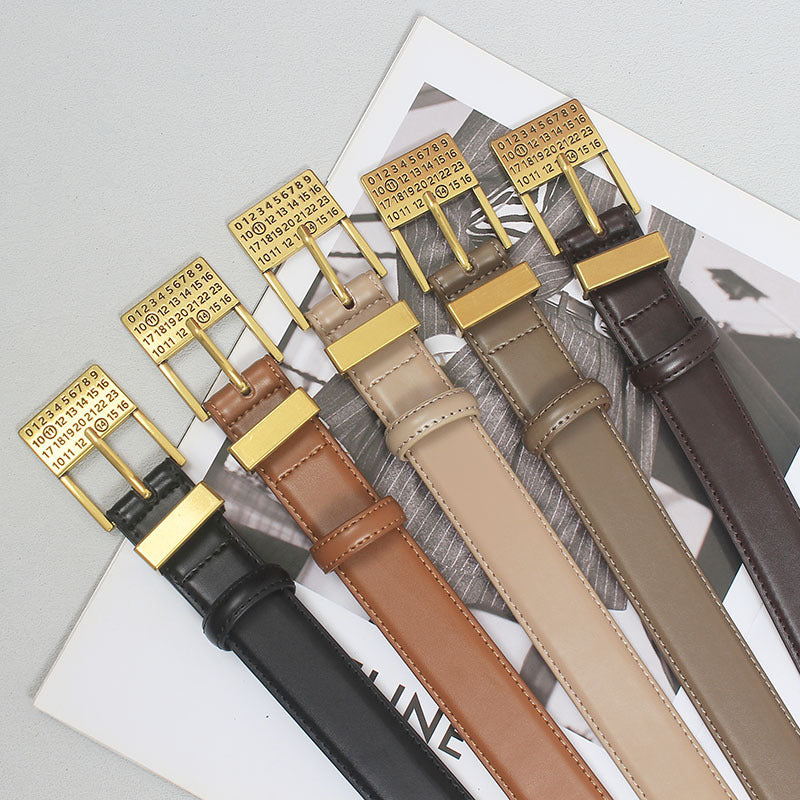 Japanese new style petty asset style design texture rose gold buckle French exquisite belt Women's decorative leather belt