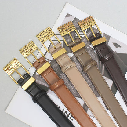 Japanese new style petty asset style design texture rose gold buckle French exquisite belt Women's decorative leather belt