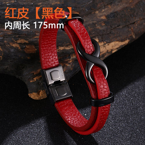 [Explosions] Cross-border punk 8-character lucky leather rope men's charm leather snap buckle leather bracelet trendy jewelry