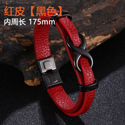 [Explosions] Cross-border punk 8-character lucky leather rope men's charm leather snap buckle leather bracelet trendy jewelry
