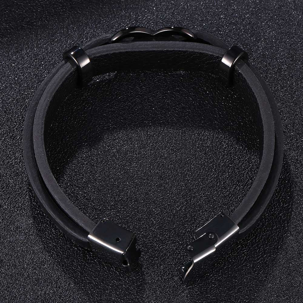 [Explosions] Cross-border punk 8-character lucky leather rope men's charm leather snap buckle leather bracelet trendy jewelry