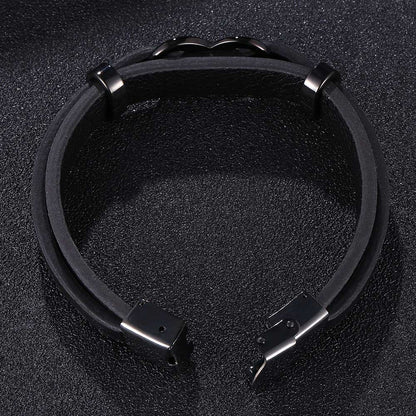 [Explosions] Cross-border punk 8-character lucky leather rope men's charm leather snap buckle leather bracelet trendy jewelry