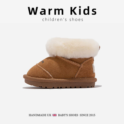 Genuine Leather Wool Children's Snow Boots Casual Fleece-Lined Winter New 2025 Boys and Girls Baby Non-Slip Thickened Large Cotton Shoes