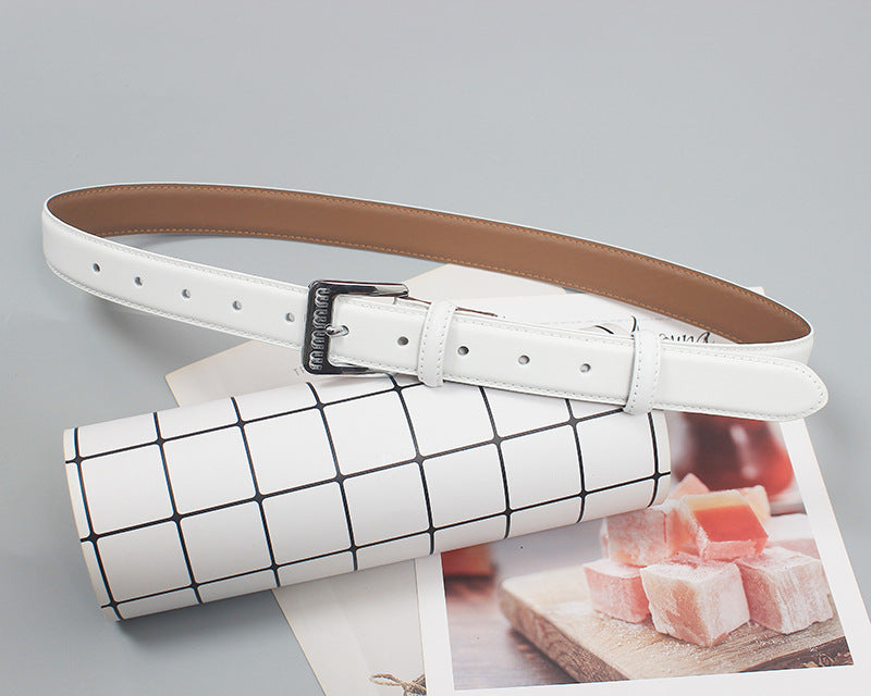 Retro belt for women Spring new silver buckle two-layer cowhide fashionable all-match pants with textured belt