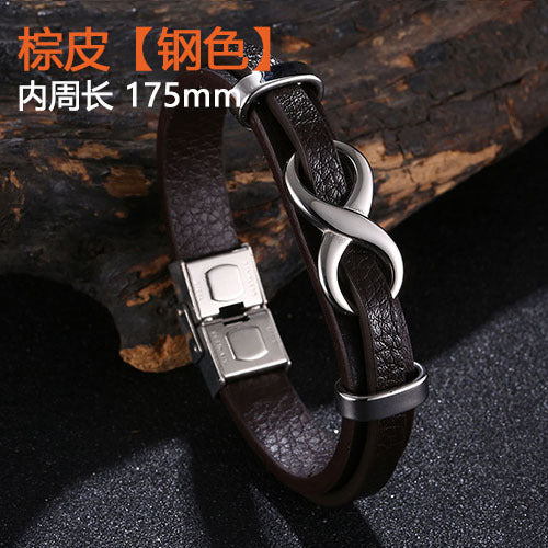 [Explosions] Cross-border punk 8-character lucky leather rope men's charm leather snap buckle leather bracelet trendy jewelry