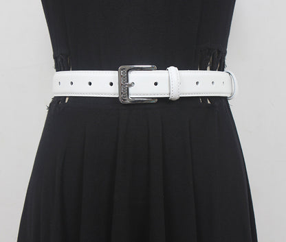 Retro belt for women Spring new silver buckle two-layer cowhide fashionable all-match pants with textured belt