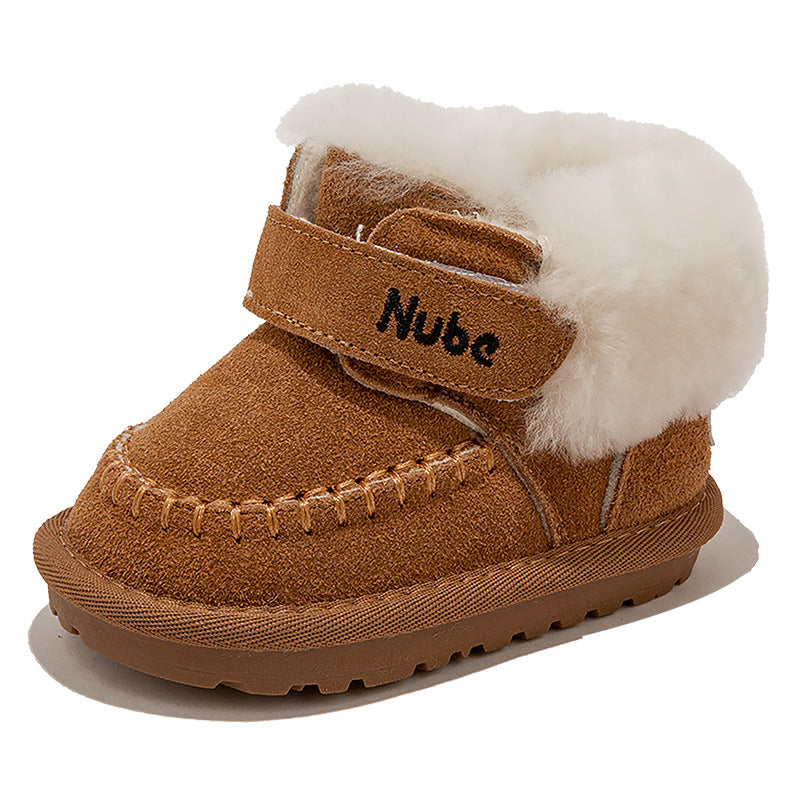 Leather Baby Wool Snow Boots Northeast Thick Cotton Boots Winter New Men's and Women's Children's Simple Soft Sole Cotton Shoes