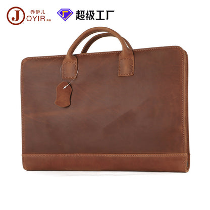 New Genuine Leather Computer Bag for Business Men 15.6inch Vintage Crazy Horse Leather Multifunctional Briefcase Men's Bag