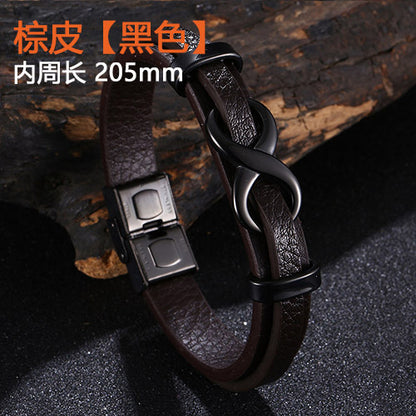 [Explosions] Cross-border punk 8-character lucky leather rope men's charm leather snap buckle leather bracelet trendy jewelry