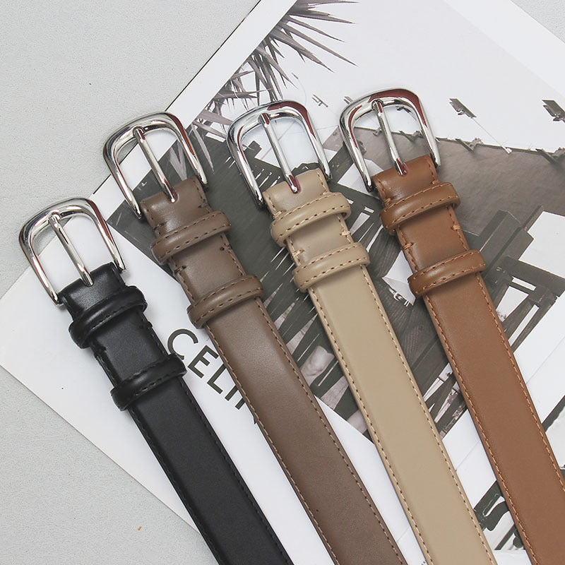 Women's new simple all-match pin buckle two-layer cowhide belt casual matching shirt Denim short casual pants artifact