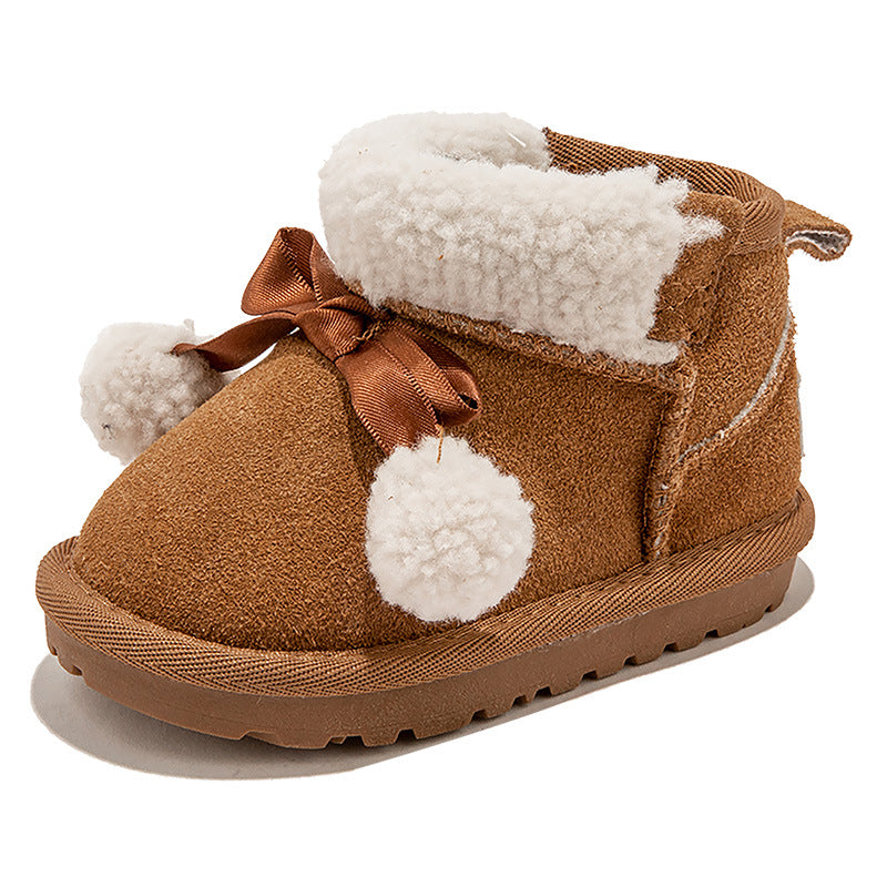 Genuine Leather Children's Cotton Boots Thickened Warm Snow Boots Winter New Boys and Girls Baby Toddler Soft Sole Cotton Boots