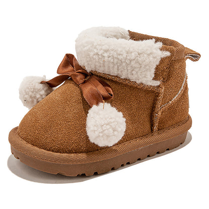 Genuine Leather Children's Cotton Boots Thickened Warm Snow Boots Winter New Boys and Girls Baby Toddler Soft Sole Cotton Boots