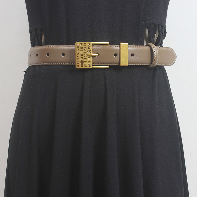 Japanese new style petty asset style design texture rose gold buckle French exquisite belt Women's decorative leather belt