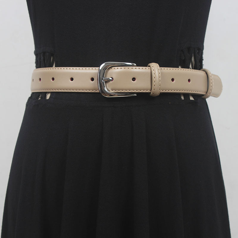 Women's new simple all-match pin buckle two-layer cowhide belt casual matching shirt Denim short casual pants artifact