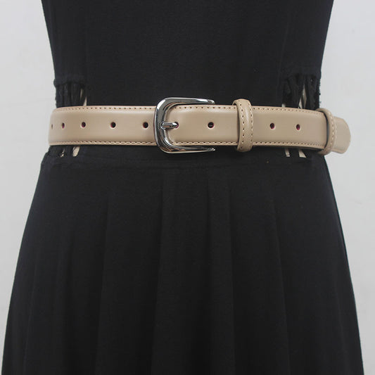Women's new simple all-match pin buckle two-layer cowhide belt casual matching shirt Denim short casual pants artifact