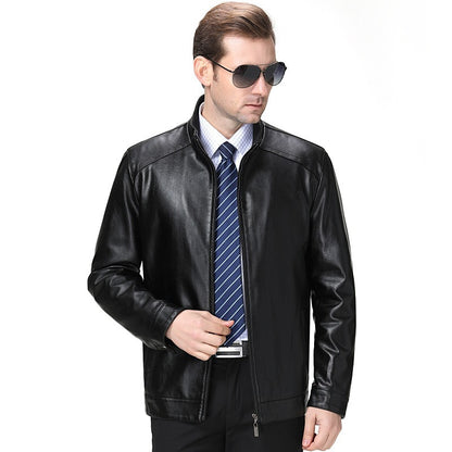 2025 Large Size Autumn and Winter Outwear Sheepskin Thickeneded Daddy Wear Men's Middle-Aged Leather Jacket Loose Plus Velvet Leather Jacket