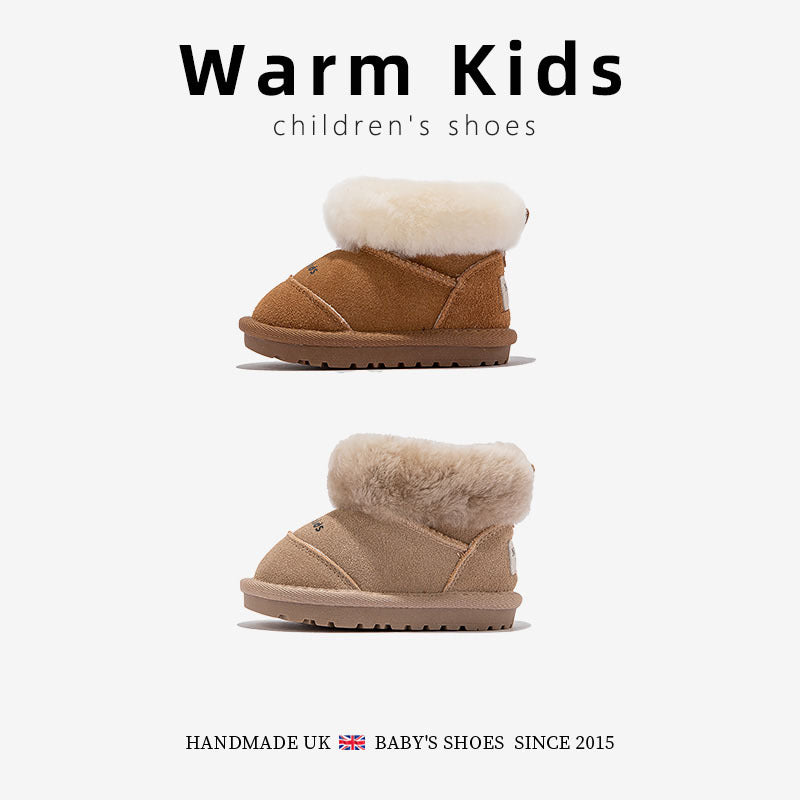 Genuine Leather Wool Children's Snow Boots Casual Fleece-Lined Winter New 2025 Boys and Girls Baby Non-Slip Thickened Large Cotton Shoes