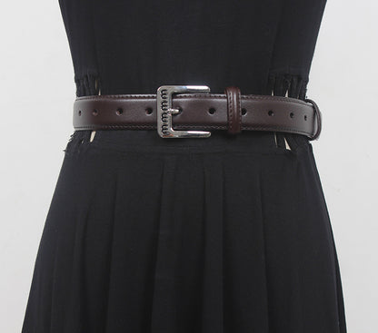 Retro belt for women Spring new silver buckle two-layer cowhide fashionable all-match pants with textured belt
