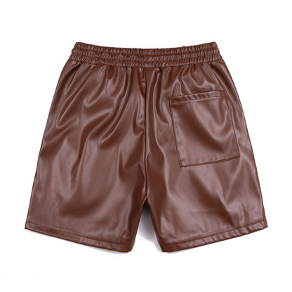 300g Eco-friendly PU Leather American Style Vintage Men's Foil Leather Embroidered Leather Shorts Loose Casual All-match Fashion Leather Pants