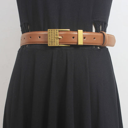 Japanese new style petty asset style design texture rose gold buckle French exquisite belt Women's decorative leather belt