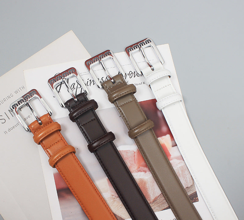 Retro belt for women Spring new silver buckle two-layer cowhide fashionable all-match pants with textured belt