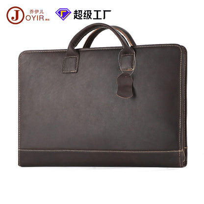 New Genuine Leather Computer Bag for Business Men 15.6inch Vintage Crazy Horse Leather Multifunctional Briefcase Men's Bag