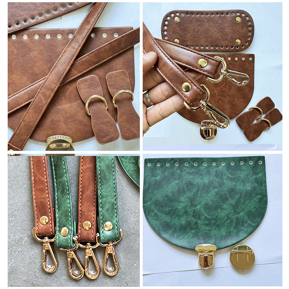 DIY Bag Leather Accessories Handmade Woven Backpack Bottom Shoulder Strap Bag Cover Buckle Retro Leather Five-piece Set