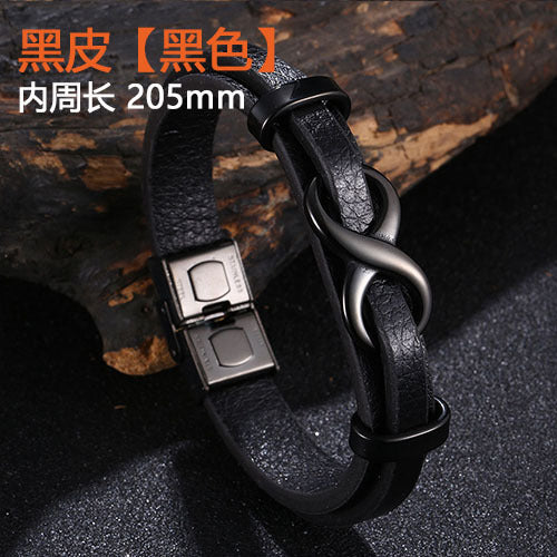 [Explosions] Cross-border punk 8-character lucky leather rope men's charm leather snap buckle leather bracelet trendy jewelry