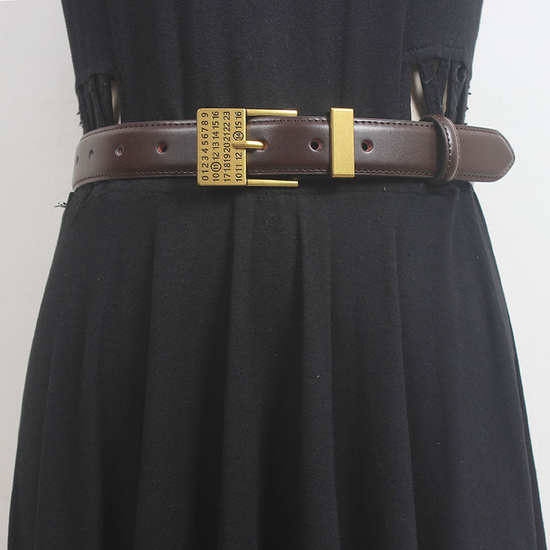 Japanese new style petty asset style design texture rose gold buckle French exquisite belt Women's decorative leather belt