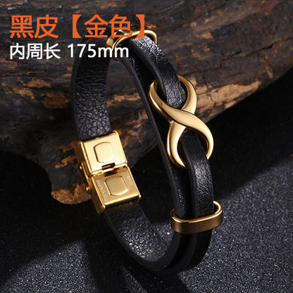[Explosions] Cross-border punk 8-character lucky leather rope men's charm leather snap buckle leather bracelet trendy jewelry