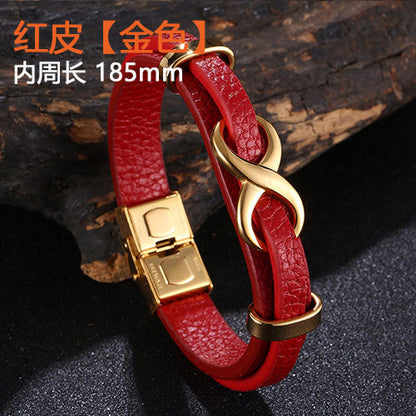 [Explosions] Cross-border punk 8-character lucky leather rope men's charm leather snap buckle leather bracelet trendy jewelry