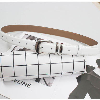 New high-grade women's silver buckle belt casual all-match two-layer cowhide belt with jeans casual pants fashion