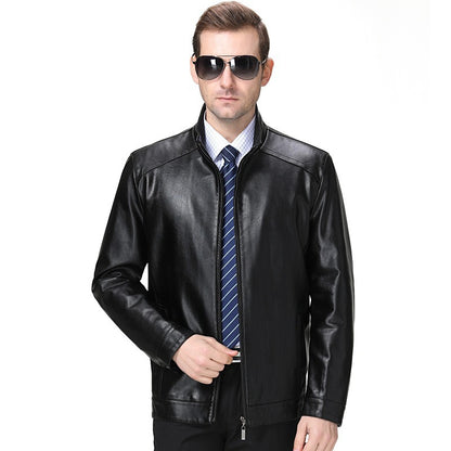 2025 Large Size Autumn and Winter Outwear Sheepskin Thickeneded Daddy Wear Men's Middle-Aged Leather Jacket Loose Plus Velvet Leather Jacket