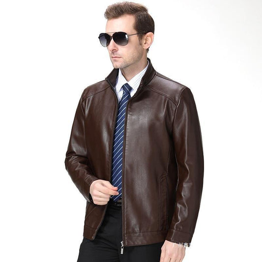 2025 Large Size Autumn and Winter Outwear Sheepskin Thickeneded Daddy Wear Men's Middle-Aged Leather Jacket Loose Plus Velvet Leather Jacket