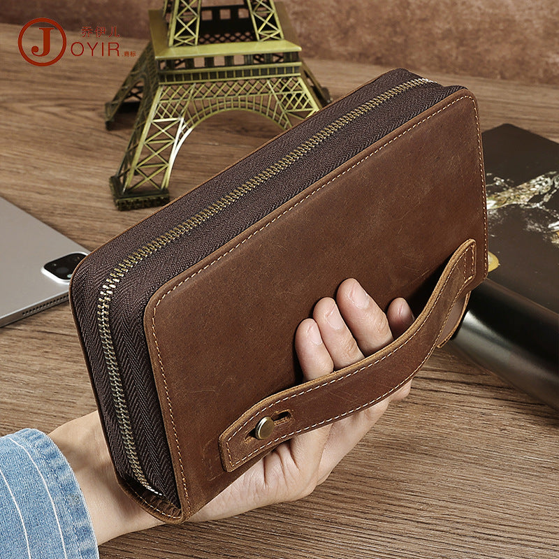Vegetable Tanned Leather Fashionable Simple Men's Handbag Retro Long Wallet Clutch Bag Genuine Leather Business Clutch Bag Men's Bag